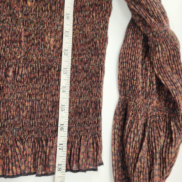 Anthropologie Shimmer Puff Sleeve Smocked Cropped Peplum Top Small Cocoa Brown - Picture 11 of 12